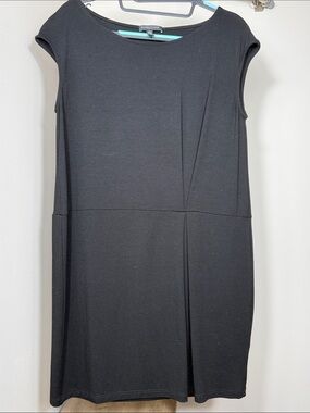 Eileen Fisher Black Cap-Sleeve Midi Shift Dress